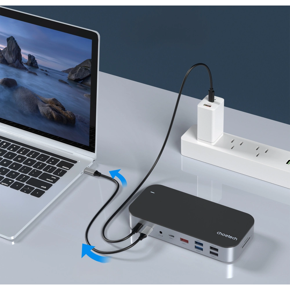 Hurtownia GSM - HUB Choetech M52 adaptér USB-C / USB-C PD, USB-C, USB-A, HDMI, VGA, DP, SD, TF, RJ45, AUX šedý - CHT191 - {ean13} - Hurt