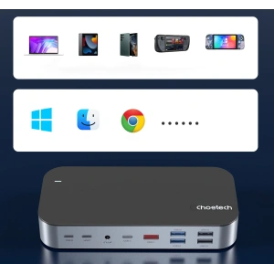 Hurtownia GSM - HUB Choetech M52 Adapter USB-C / USB-C PD, USB-C, USB-A, HDMI, VGA, DP, SD, TF, RJ45, AUX grau - CHT191 - {ean13} - Hurt