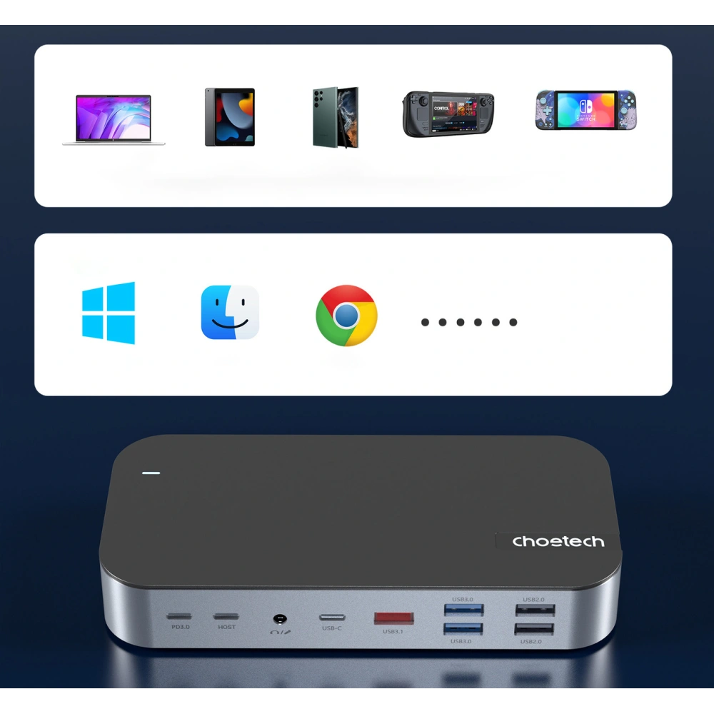Hurtownia GSM - HUB Choetech M52 adaptér USB-C / USB-C PD, USB-C, USB-A, HDMI, VGA, DP, SD, TF, RJ45, AUX šedý - CHT191 - {ean13} - Hurt