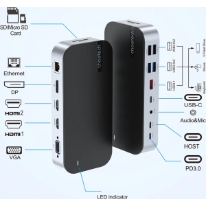Hurtownia GSM - HUB Choetech M52 Adapter USB-C / USB-C PD, USB-C, USB-A, HDMI, VGA, DP, SD, TF, RJ45, AUX grau - CHT191 - {ean13} - Hurt