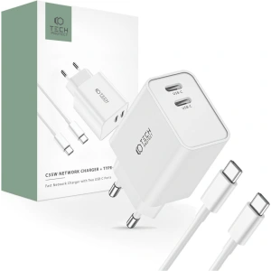 Hurtownia GSM - Síťová nabíječka Tech-Protect C35W, 2xUSB-C, PD, 35W + bílý USB-C kabel - THP2361 - {ean13} - Hurt