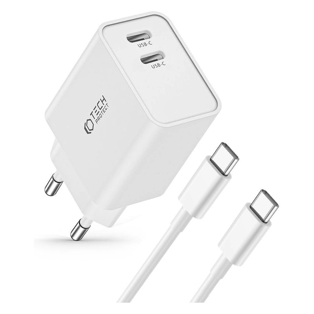 Hurtownia GSM - Încărcătorul de rețea Tech-Protect C35W, 2xUSB-C, PD, 35W + cablu USB-C alb - THP2361 - {ean13} - Hurt