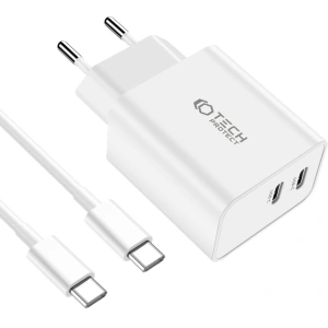Hurtownia GSM - Síťová nabíječka Tech-Protect C35W, 2xUSB-C, PD, 35W + bílý USB-C kabel - THP2361 - {ean13} - Hurt