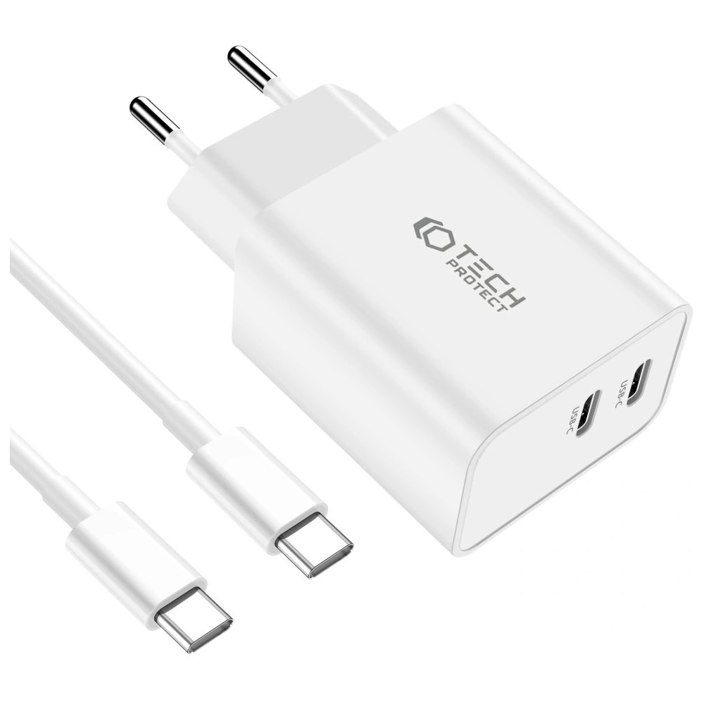 Hurtownia GSM - Încărcătorul de rețea Tech-Protect C35W, 2xUSB-C, PD, 35W + cablu USB-C alb - THP2361 - {ean13} - Hurt