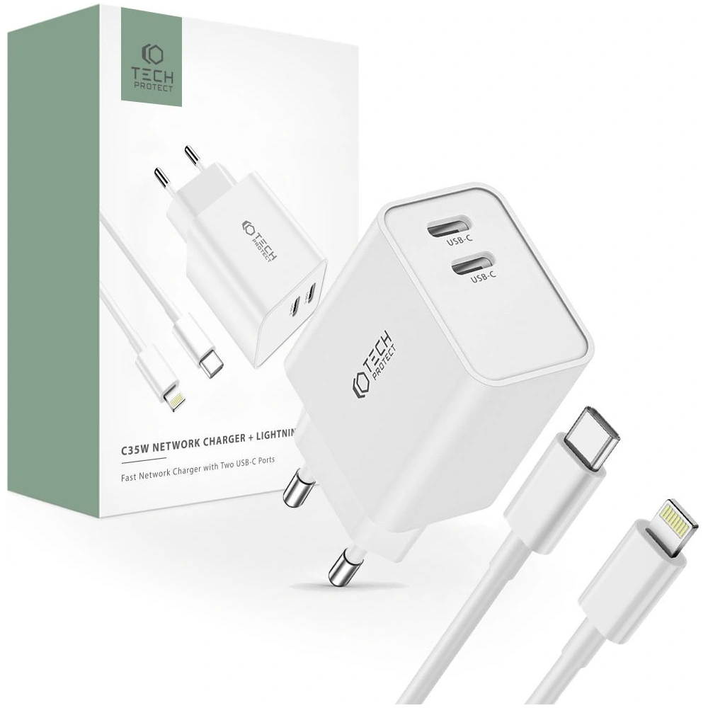 Hurtownia GSM - Netzteil Tech-Protect C35W, 2xUSB-C, PD, 35W + weißes Lightning-Kabel - THP2362 - {ean13} - Hurt