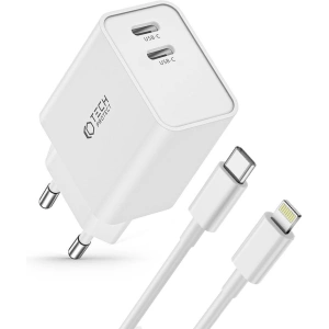 Hurtownia GSM - Síťová nabíječka Tech-Protect C35W, 2xUSB-C, PD, 35W + bílý lightning kabel - THP2362 - {ean13} - Hurt