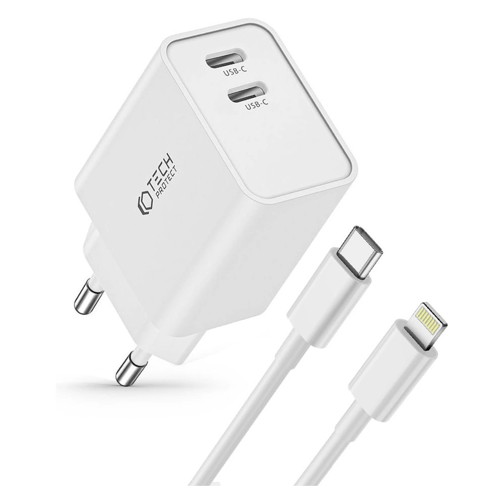 Hurtownia GSM - Netzteil Tech-Protect C35W, 2xUSB-C, PD, 35W + weißes Lightning-Kabel - THP2362 - {ean13} - Hurt