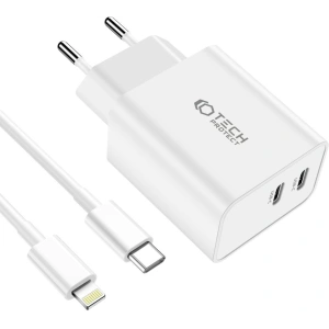 Hurtownia GSM - Síťová nabíječka Tech-Protect C35W, 2xUSB-C, PD, 35W + bílý lightning kabel - THP2362 - {ean13} - Hurt