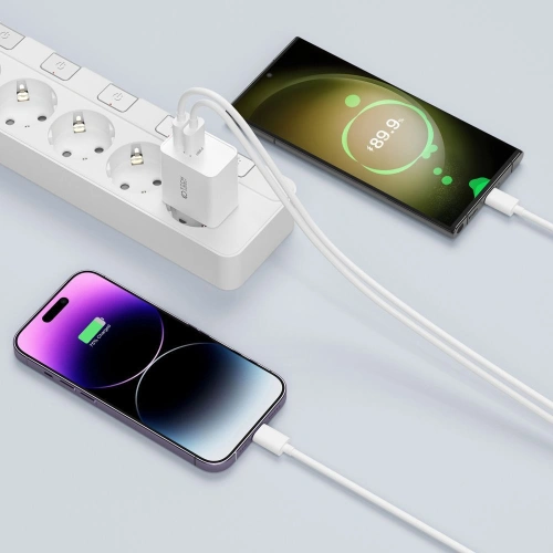 Ładowarka sieciowa Tech-Protect C35W, 2xUSB-C, PD, 35W + kabel lightning biała