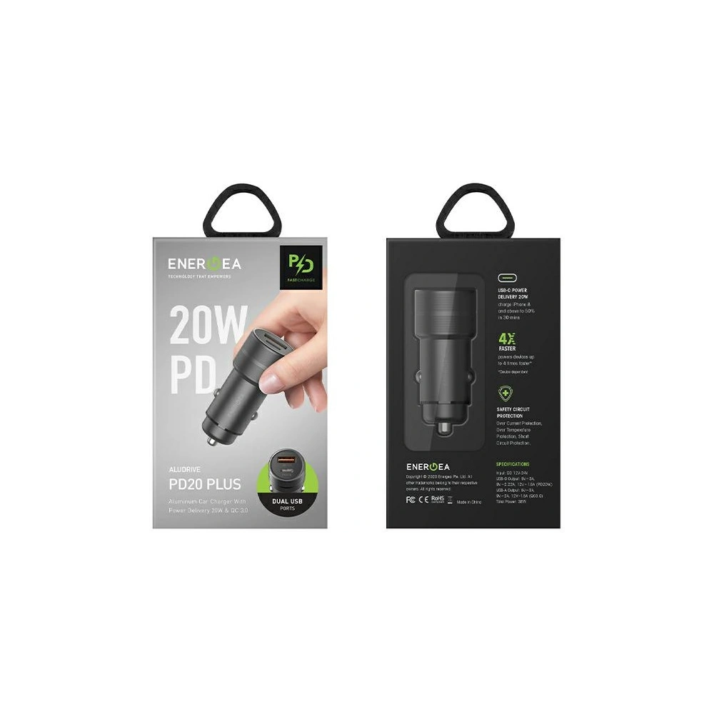 Hurtownia GSM - Automobilová nabíječka ENERGEA Alu Drive PD20+ USB-A, USB-C, PD, QC 3.0, 38W šedá/gunmetal - ENG110 - {ean13} - Hurt