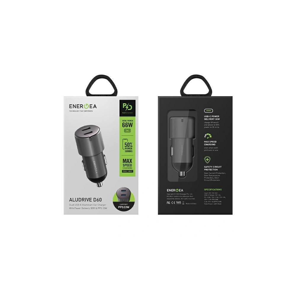 Hurtownia GSM - Automobilová nabíječka ENERGEA Alu Drive D60 2xUSB-C, PD, PPS, 66W ocelová/gunmetal - ENG111 - {ean13} - Hurt
