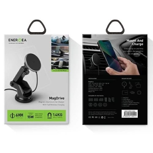 Uchwyt samochodowy z ładowarką indukcyjną ENERGEA MagDrive na kokpit / do kratki nawiewu czarny/black MagSafe