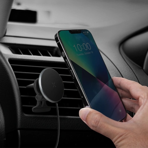 Uchwyt samochodowy z ładowarką indukcyjną ENERGEA MagDrive z uchwytem na kubek do kratki nawiewu czarny/black MagSafe