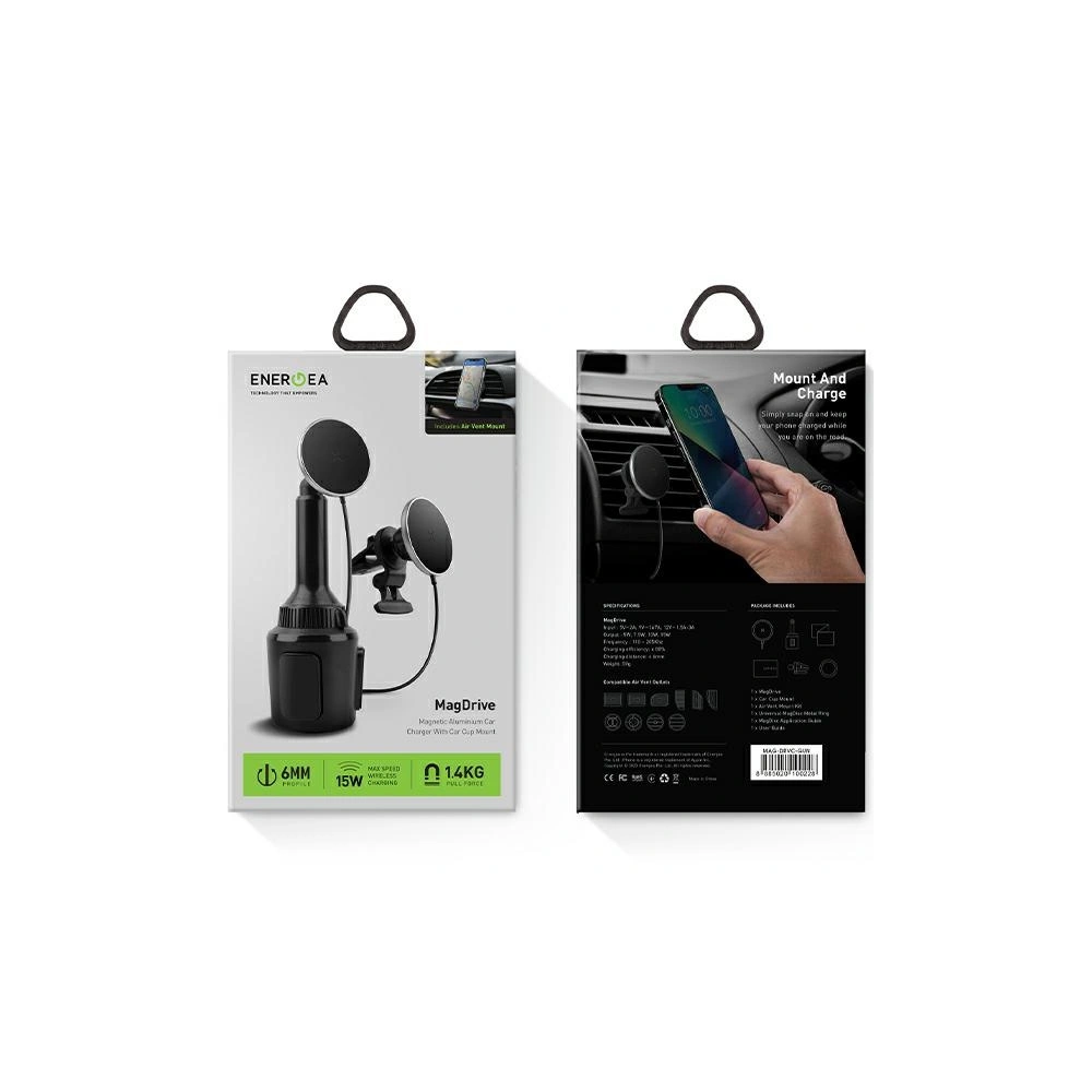 Hurtownia GSM - Suport auto cu încărcător inductiv ENERGEA MagDrive cu suport pentru cană pentru grila de ventilație negru/black MagSafe - ENG116 - {ean13} - Hurt
