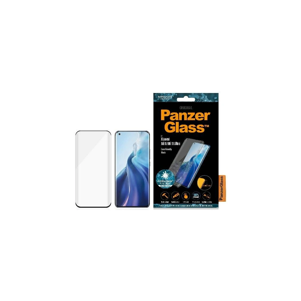 Hurtownia GSM - Tvrzené sklo PanzerGlass Curved Super+ Xiaomi Mi 11 / Mi 11 Ultra Case Friendly Antibakteriální černé - PZG496 - {ean13} - Hurt
