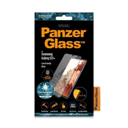 Szkło hartowane PanzerGlass E2E Microfracture Samsung Galaxy S21+ Plus Case Friendly Finger Print AntiBacterial czarne