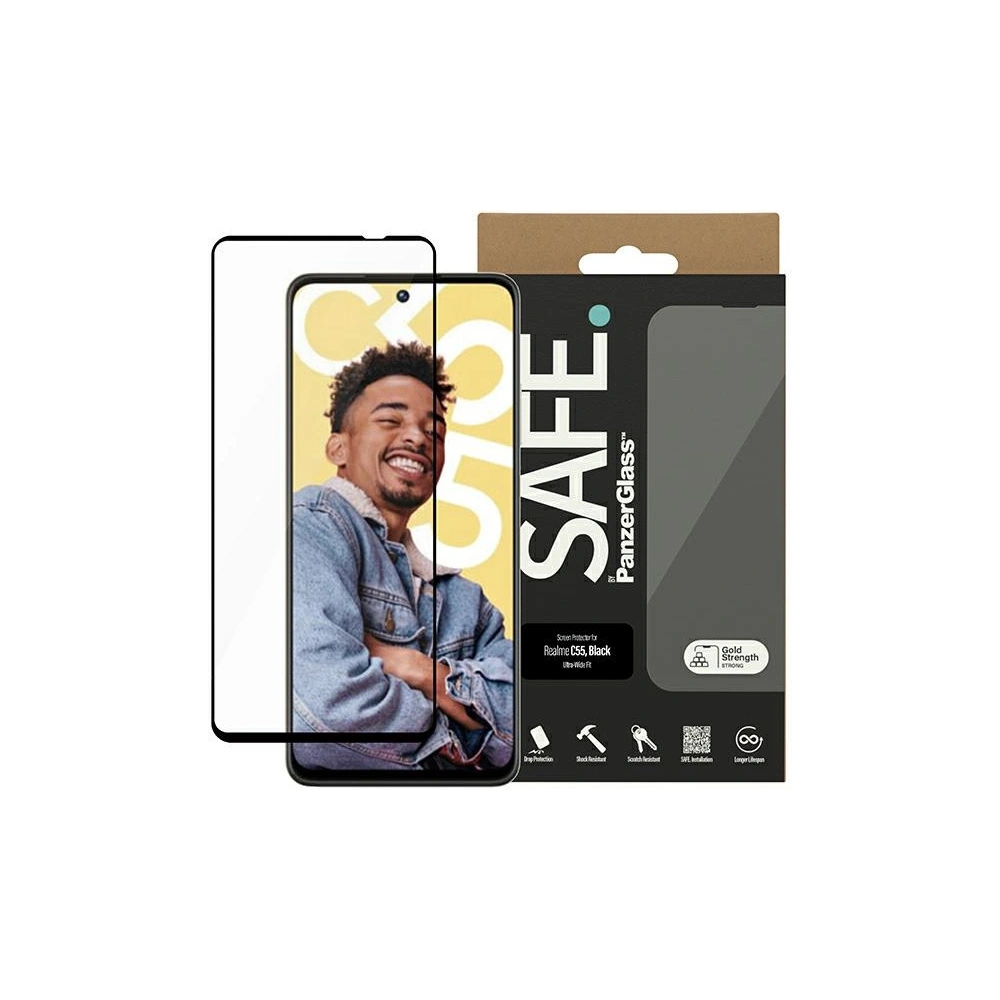 Hurtownia GSM - Sicherheitsglas SAFE von PanzerGlass Realme C55 Bildschirmschutz Ultra-Wide Fit schwarz - PZG550 - {ean13} - Hurt