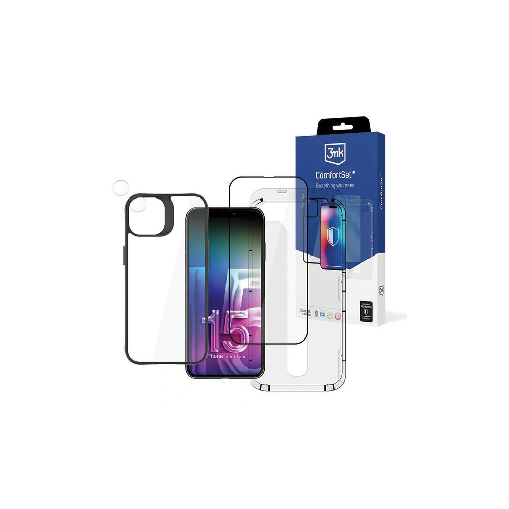 Hurtownia GSM - Set husă + sticlă pentru ecran + sticlă pentru cameră 3MK Comfort Set 4in1 Apple iPhone 15 Plus - 3MK5326 - {ean13} - Hurt