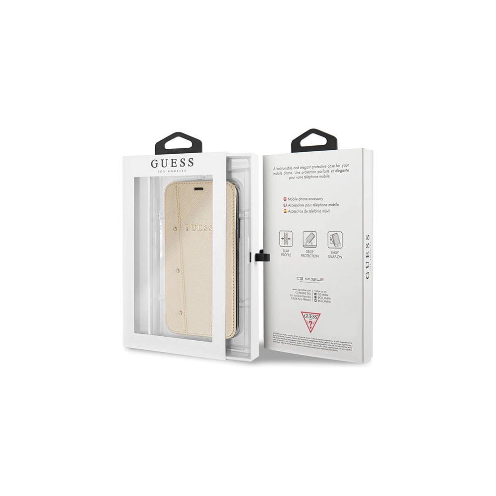 Hurtownia GSM - Etui Guess GUFLBKPXKAILGO Apple iPhone X / XS book Kaia Saffiano auriu/gold - GUE2980 - {ean13} - Hurt