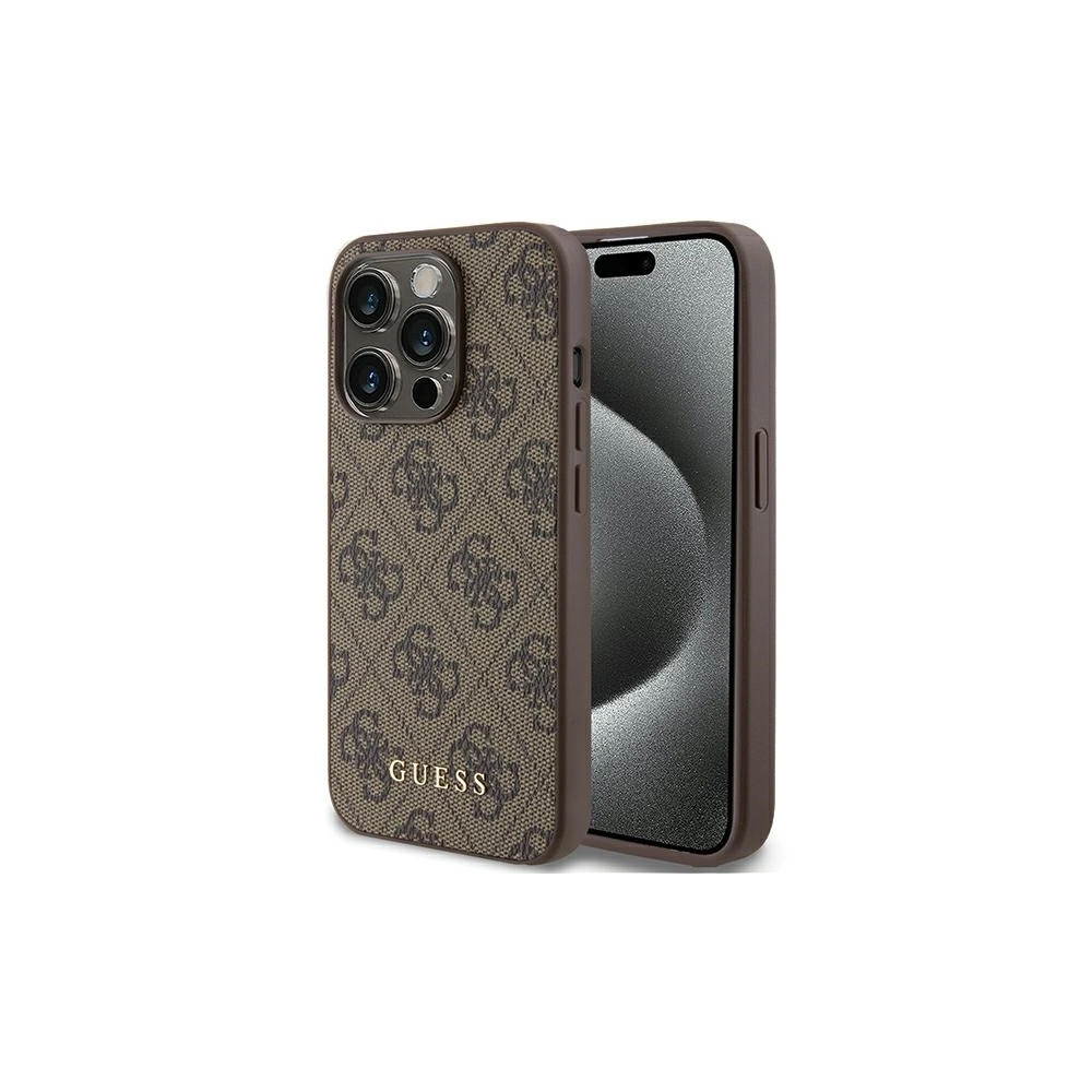 Hurtownia GSM - Etui Guess GUHCP15LG4GFBR Apple iPhone 15 Pro tvrdý kryt 4G Metal Gold Logo hnědý/brown - GUE2981 - {ean13} - Hurt