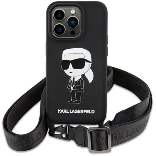Karl Lagerfeld Distributor - 3666339167431 - KLD1739 - Karl Lagerfeld KLHCP15SSCBSKNK Apple iPhone 15 hardcase Crossbody Silicone Ikonik black - B2B homescreen