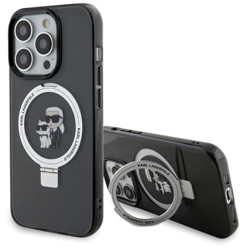 Karl Lagerfeld Distributor - 3666339169138 - KLD1742 - Karl Lagerfeld KLHMP15LHMRSKCK Apple iPhone 15 Pro hardcase Ring Stand Karl&Choupettte MagSafe black - B2B homescreen