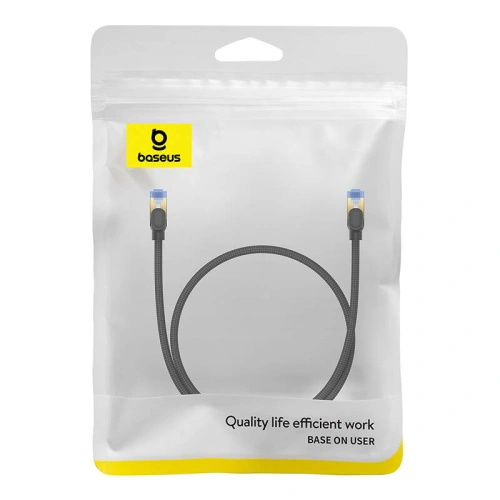 Kabel sieciowy Baseus w oplocie kat. 7 Ethernet RJ45, 10Gbps, 0,5m (czarny)