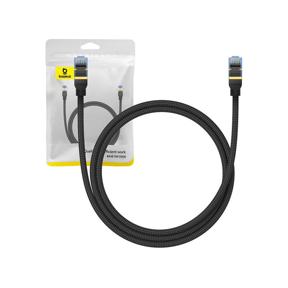Hurtownia GSM - Kabel síťový Baseus v opletu kat. 7 Ethernet RJ45, 10Gbps, 1m (černý) - BSU4687 - {ean13} - Hurt