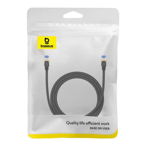 Kabel sieciowy Baseus w oplocie kat. 7 Ethernet RJ45, 10Gbps, 1,5m (czarny)