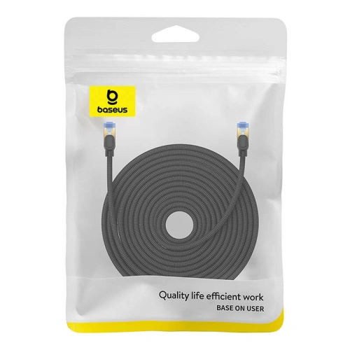 Kabel sieciowy Baseus w oplocie kat. 7 Ethernet RJ45, 10Gbps, 25m (czarny)