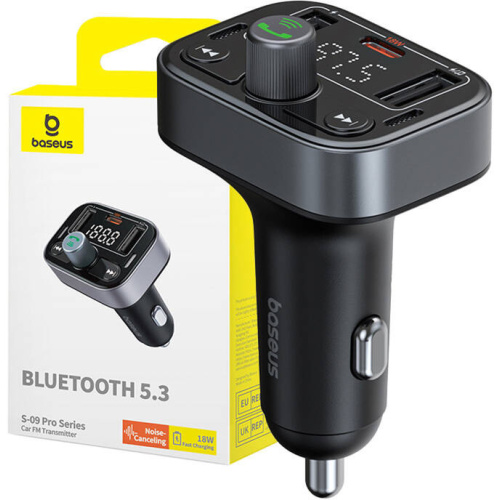 Baseus Distributor - 6932172643355 - BSU4707 - Baseus S-09 Pro Bluetooth 5.3 FM transmitter (black) - B2B homescreen