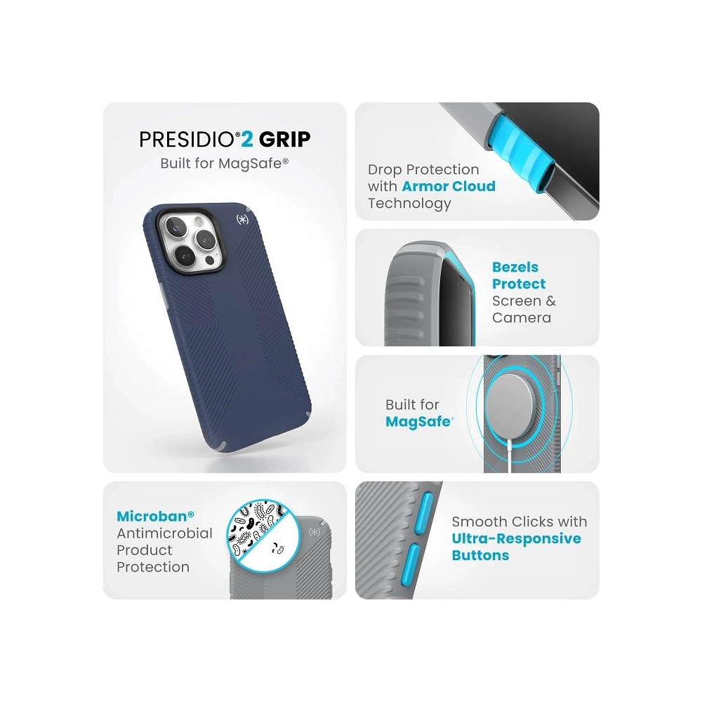 Hurtownia GSM - Etui Speck Presidio2 Grip MagSafe Apple iPhone 15 Pro Max (Mořská modř / Prachově šedá) - SPK577 - {ean13} - Hurt