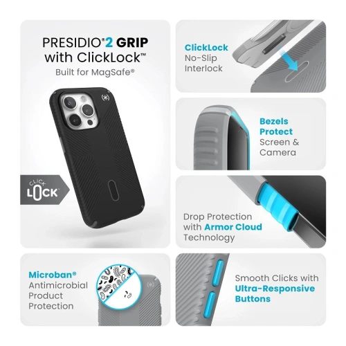 Etui Speck Presidio2 Grip ClickLock & MagSafe Apple iPhone 15 Pro (Black / Slate Grey / White)