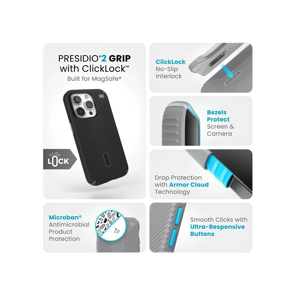 Hurtownia GSM - Etui Speck Presidio2 Grip ClickLock & MagSafe Apple iPhone 15 Pro (Negru / Gri Slate / Alb) - SPK578 - {ean13} - Hurt