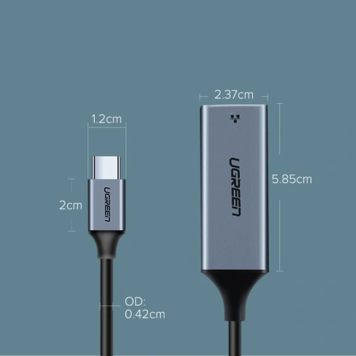 UGREEN zewnętrzna karta sieciowa USB-C / Ethernet RJ45 1Gbps szary