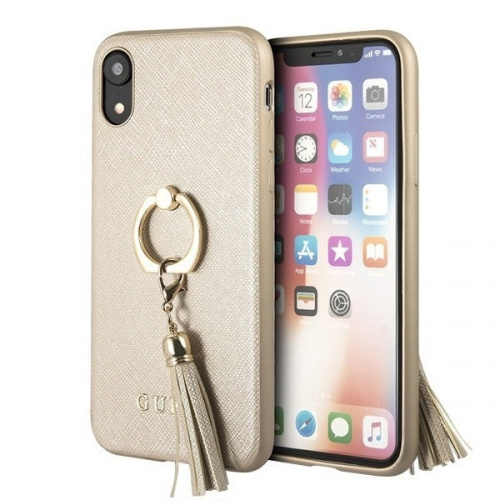 Hurtownia Guess - 3700740437650 - GUE065BEI - Etui Guess GUHCI61RSSABE Apple iPhone XR beige/beżowy hard case Saffiano with ring stand - B2B homescreen