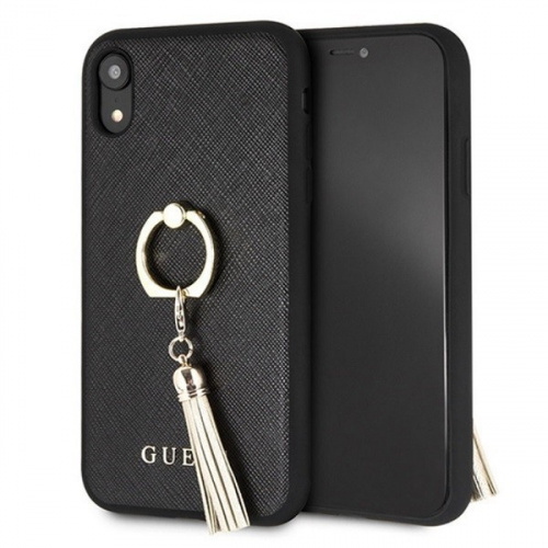 Hurtownia Guess - 3700740437636 - GUE066BLK - Etui Guess GUHCI61RSSABK Apple iPhone XR black/czarny hard case Saffiano with ring stand - B2B homescreen