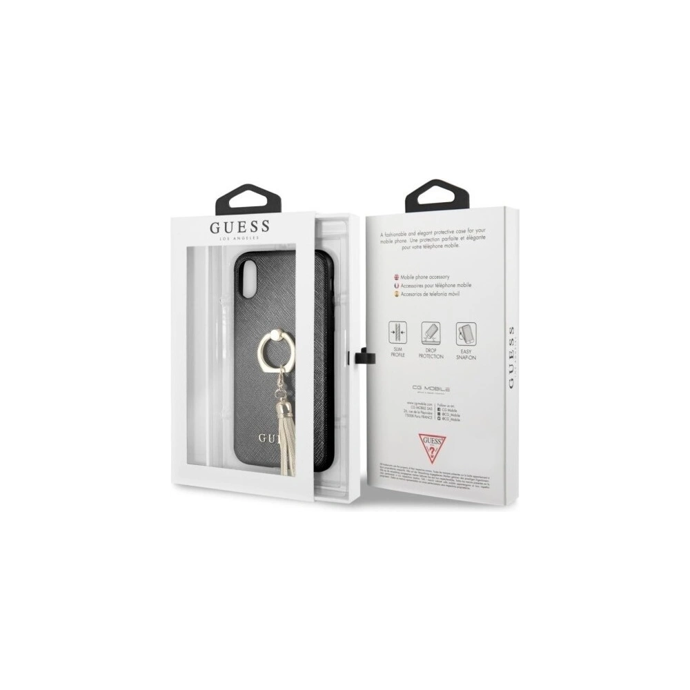 Wholesale Guess GUHCI61RSSABK iPhone Xr black hard case Saffiano with ring stand - GUE066BLK - {ean13} - Hurt