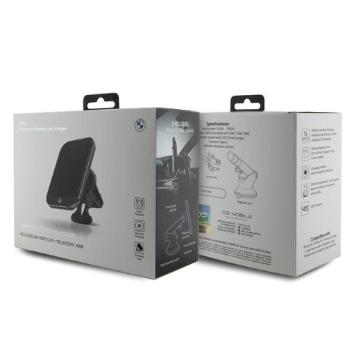 Uchwyt samochodowy indukcyjny BMW BMMWCCDTPK 15W do szyby / do kratki nawiewu MagSafe Signature Edition czarny/black