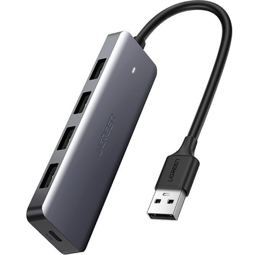 Hurtownia Ugreen - 6957303804375 - UGR1750 - Adapter UGREEN HUB USB-A / 4xUSB-A 3.2Gen1 z dodatkowym portem zasilania micro USB szary - B2B homescreen