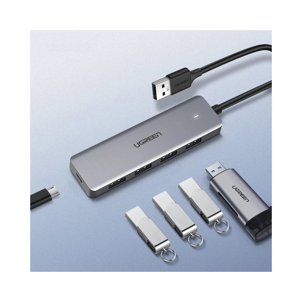 Hurtownia GSM - UGREEN HUB USB-A adapter / 4xUSB-A 3.2Gen1 plusz micro USB tápegység port szürke színben - UGR1750 - {ean13} - Hurt