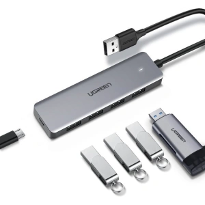 Hurtownia GSM - Adapter UGREEN HUB USB-A / 4xUSB-A 3.2Gen1 z dodatkowym portem zasilania micro USB szary - UGR1750 - {ean13} - Hurt