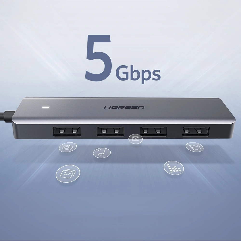 Hurtownia GSM - Adaptér UGREEN HUB USB-A / 4xUSB-A 3.2Gen1 s dalším napájecím portem micro USB šedý - UGR1750 - {ean13} - Hurt