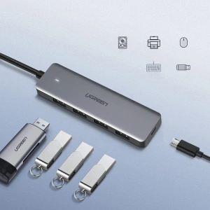 Hurtownia GSM - Adapter UGREEN HUB USB-A / 4xUSB-A 3.2Gen1 z dodatkowym portem zasilania micro USB szary - UGR1750 - {ean13} - Hurt