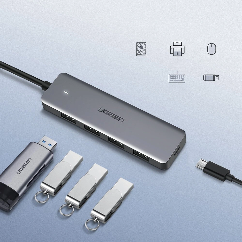 Hurtownia GSM - Adaptér UGREEN HUB USB-A / 4xUSB-A 3.2Gen1 s dalším napájecím portem micro USB šedý - UGR1750 - {ean13} - Hurt
