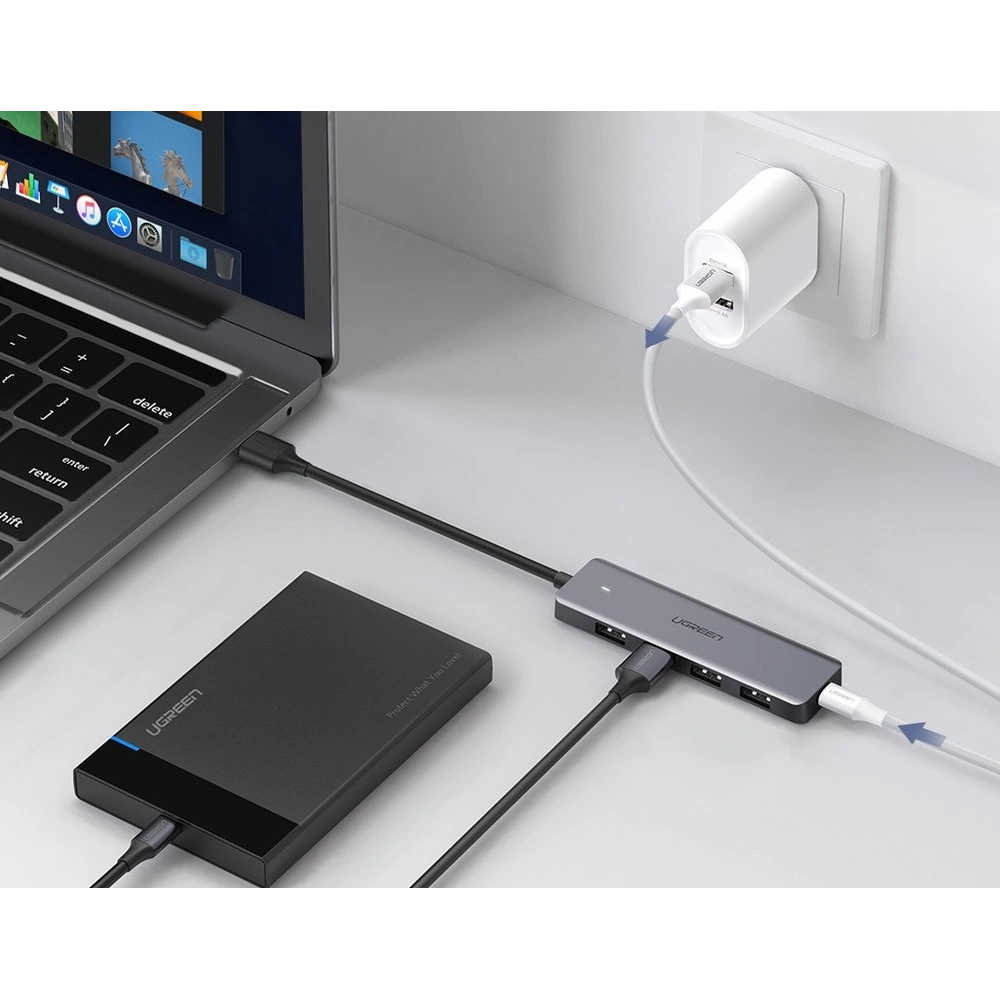 Hurtownia GSM - Adaptér UGREEN HUB USB-A / 4xUSB-A 3.2Gen1 s dalším napájecím portem micro USB šedý - UGR1750 - {ean13} - Hurt