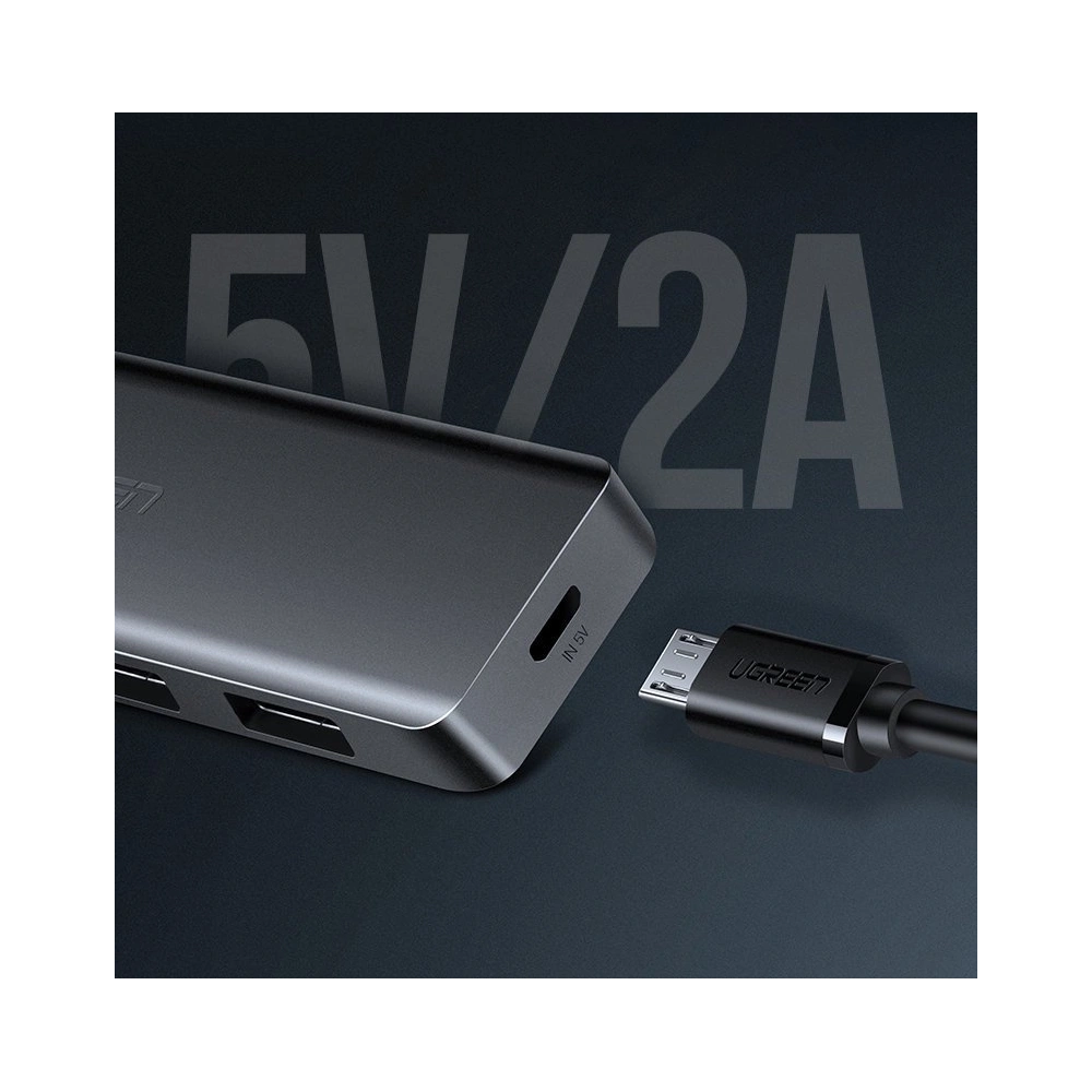 Hurtownia GSM - Adaptér UGREEN HUB USB-A / 4xUSB-A 3.2Gen1 s dalším napájecím portem micro USB šedý - UGR1750 - {ean13} - Hurt