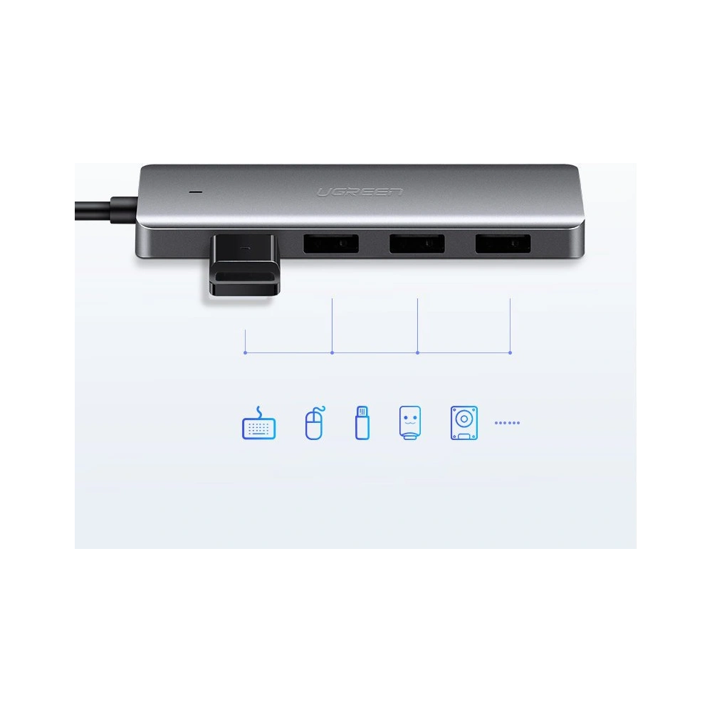 Hurtownia GSM - Adaptér UGREEN HUB USB-A / 4xUSB-A 3.2Gen1 s dalším napájecím portem micro USB šedý - UGR1750 - {ean13} - Hurt