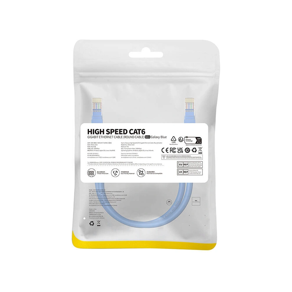 Hurtownia GSM - Kabel síťový Baseus Ethernet RJ45 Cat.6 1000Mbps 0,5m (modrý) - BSU4711 - {ean13} - Hurt