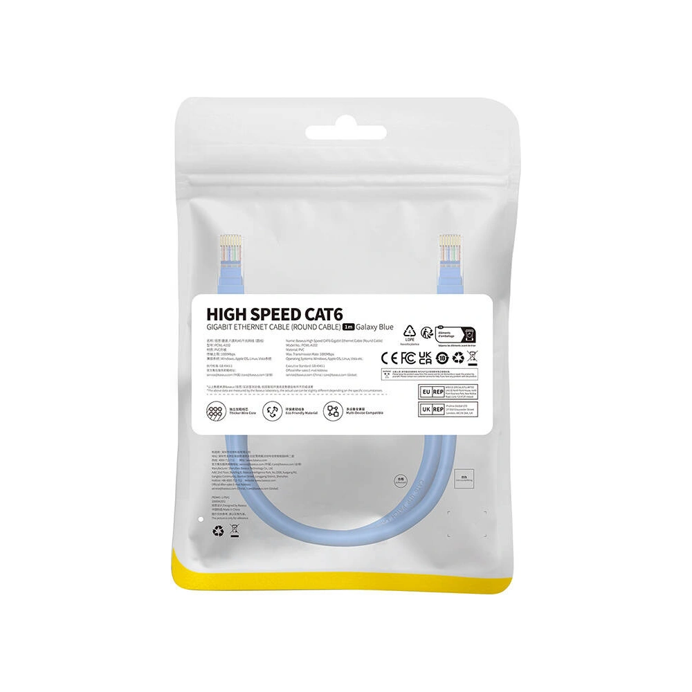 Hurtownia GSM - Hálózati kábel Baseus Ethernet RJ45 Cat.6 1000Mbps 1m (kék) - BSU4712 - {ean13} - Hurt
